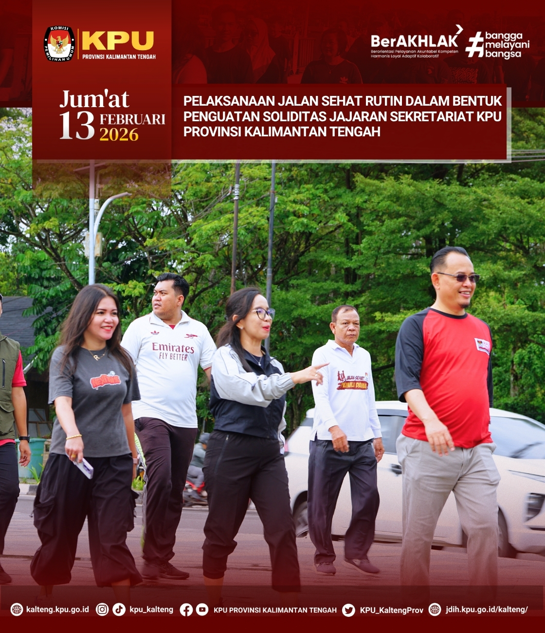 Pelaksanaan Jalan Sehat Rutin dalam Bentuk Penguatan Soliditas Jajaran Sekretariat KPU Prov. Kalteng