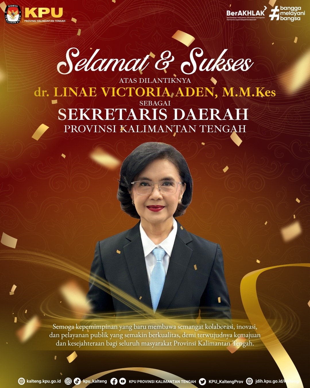 Pelantikan dr. Linae Victoria Aden, M.M.Kes sebagai Sekretaris Daerah Provinsi Kalimantan Tengah